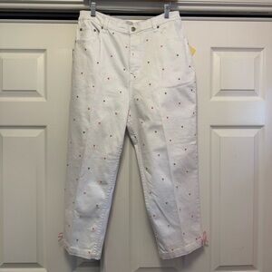 Quacker Factory White Jeans with Polka Dot Accents